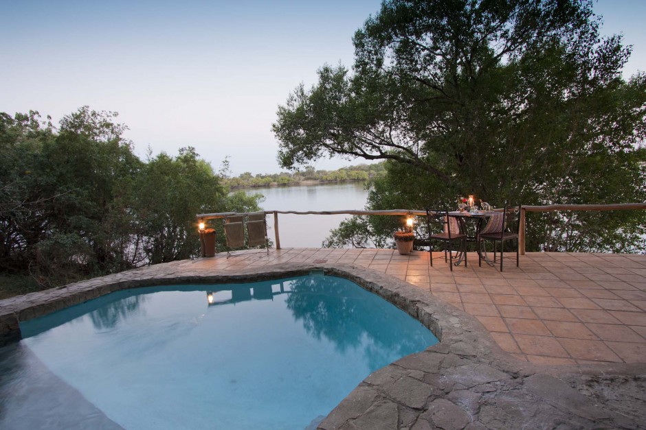 Chundukwa River Lodge swimming pool Upper Zambezi Zambia (hi-res JPG)